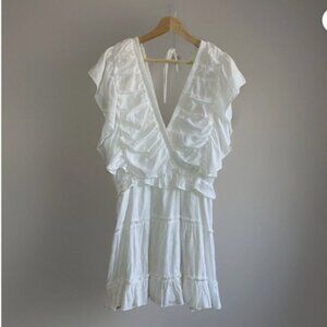 Pookie & Sebastian Women's White Tiered Ruffle Dress Crossover Front Graduation